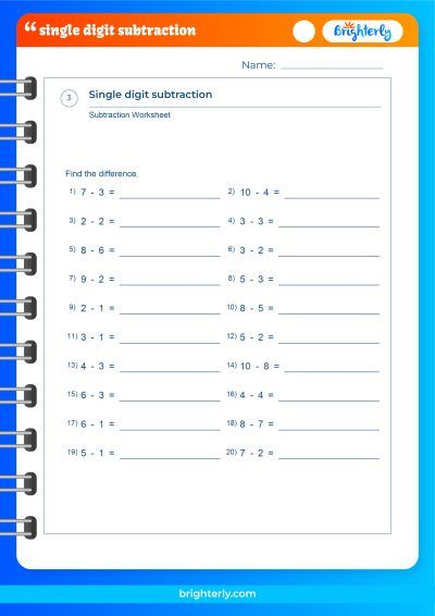Single Digit Subtraction Worksheets Grade 1