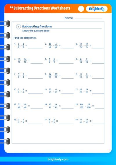 Subtracting Fractions With Borrowing Worksheet
