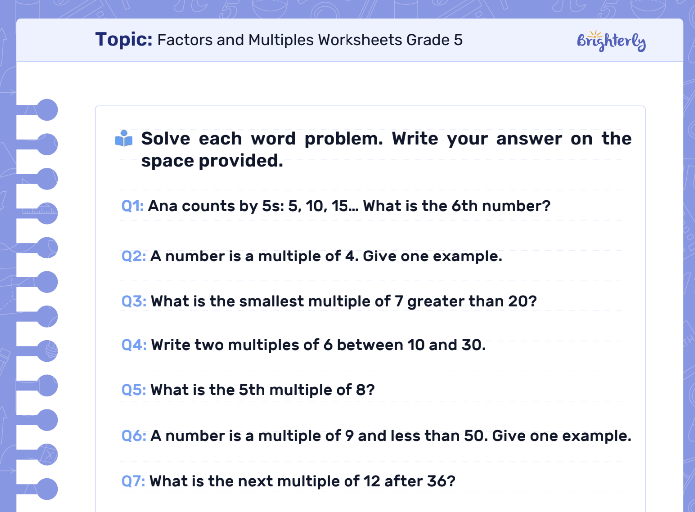 Factors And Multiples Worksheets