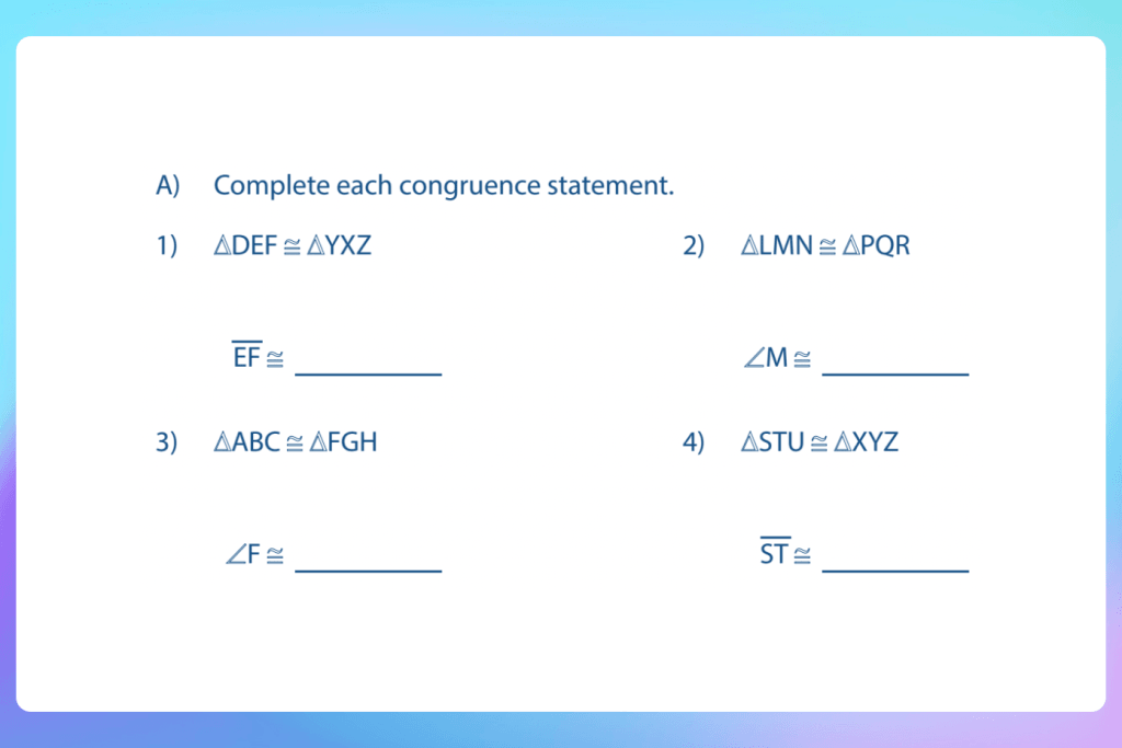 Practice with geometry worksheet congruent triangles and math problems 