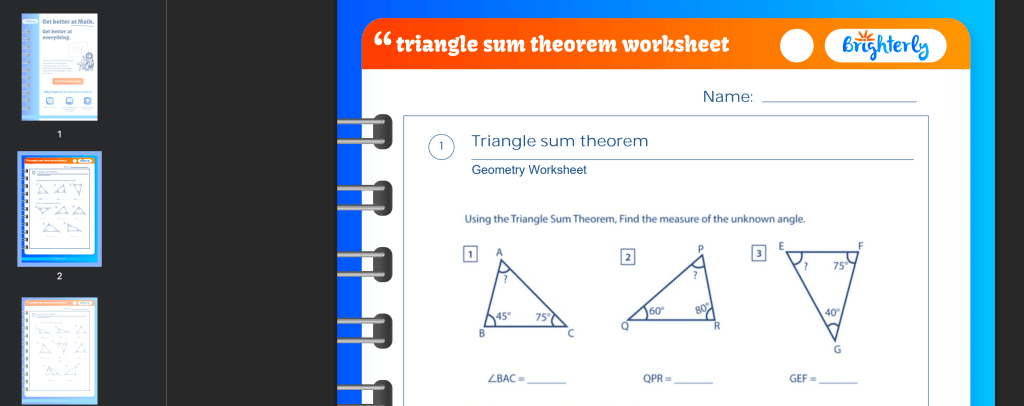 Triangle sum theorem worksheet: Examples