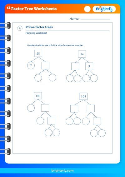 Factor Trees Worksheet PDF