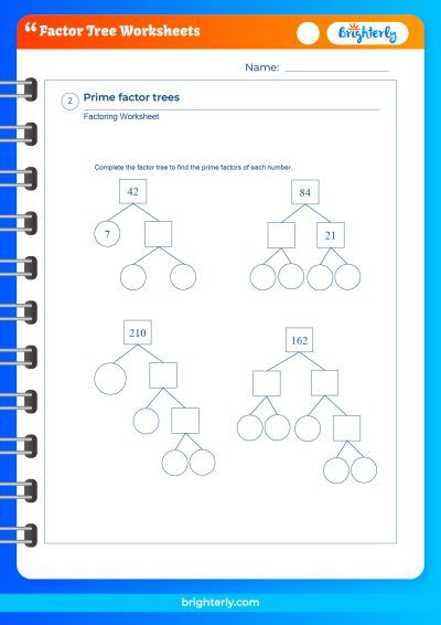Factoring Trees Worksheets