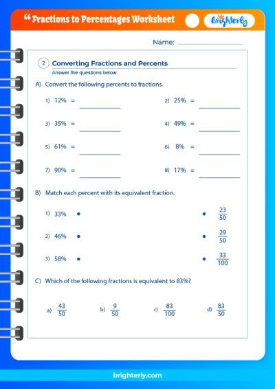 Fractions To Percents Worksheets