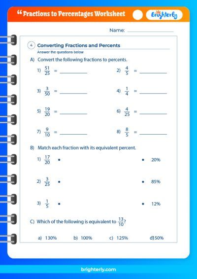 Converting Fractions To Percents Worksheet
