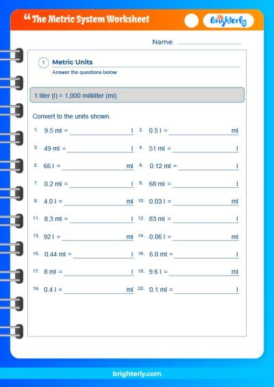The Metric System Worksheets