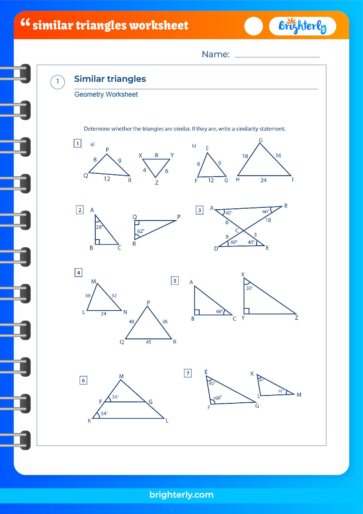 Free Printable Similar Triangles Worksheets Pdf 5215