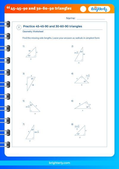 30-60-90 And 45-45-90 Triangles Worksheet PDF