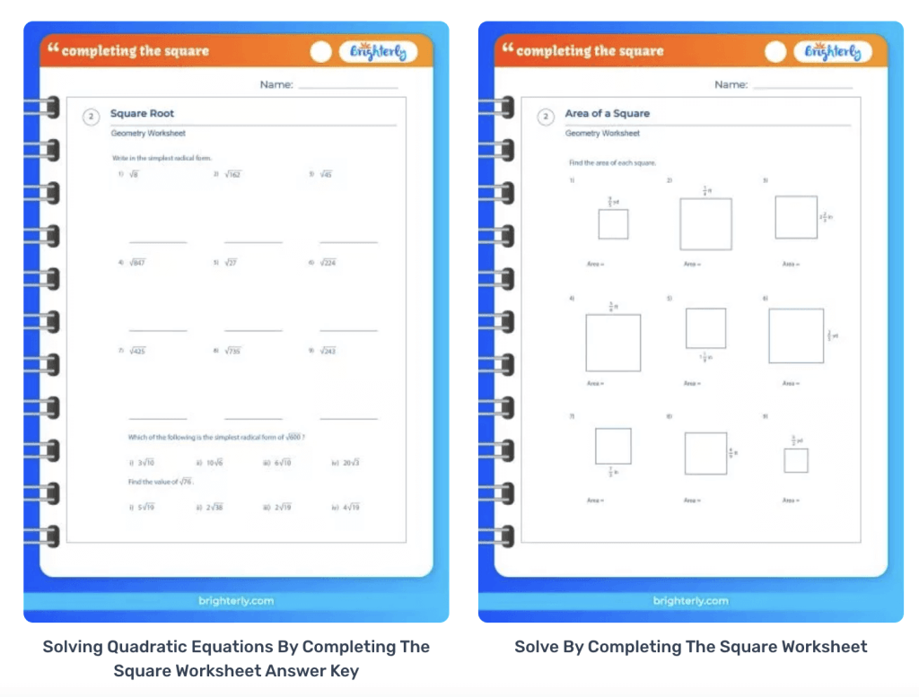 Completing the square worksheets 1