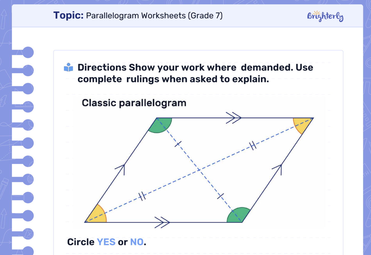 Parallelogram properties worksheet: Examples
