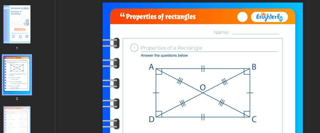 Properties of rectangles worksheet: Examples