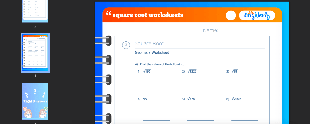 Simplifying square roots worksheet: Examples