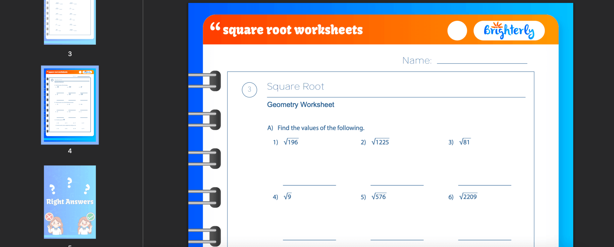 FREE Printable Square Root Worksheets [PDFs] Brighterly.com