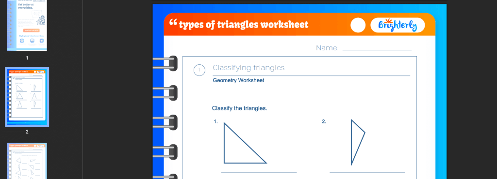 Types of triangles worksheet: Examples