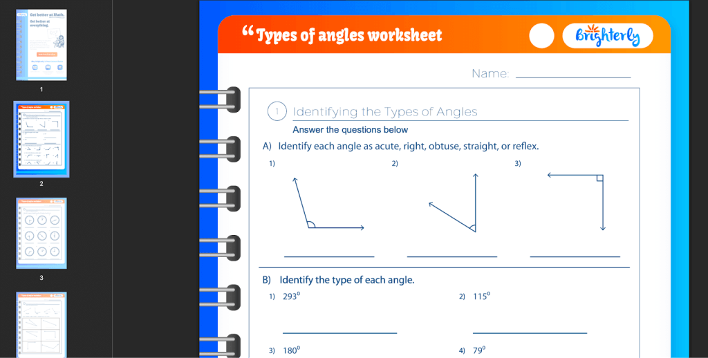 Identifying angles worksheet: Examples