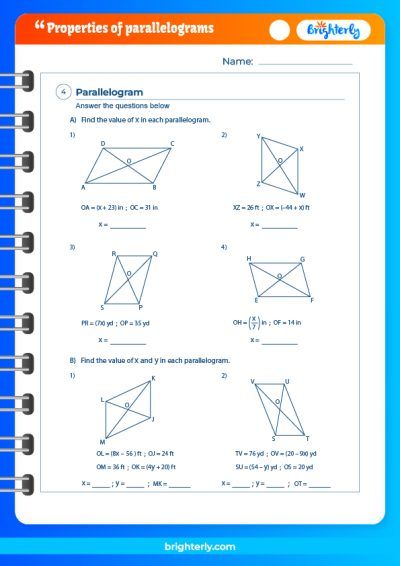 Properties Of Parallelograms Worksheet Answers Pdf
