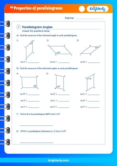 Parallelogram Properties Worksheet