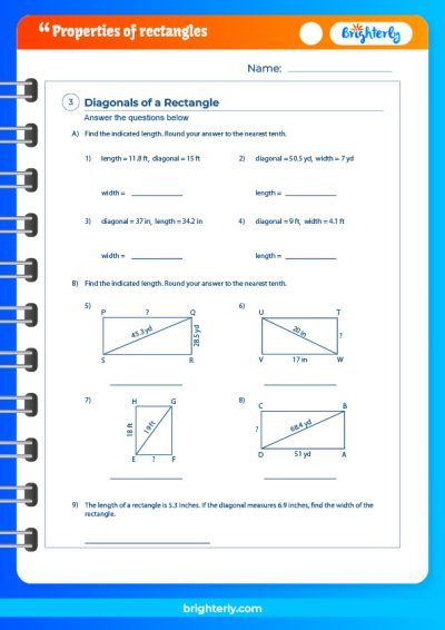 Properties Of Parallelograms Rectangles Rhombi And Squares Worksheet