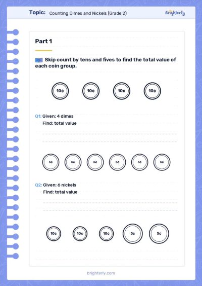 Counting Dimes and Nickels Worksheet 2