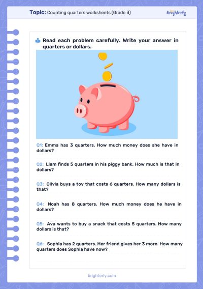 Counting Quarters Worksheets