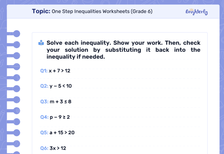 FREE one step inequalities worksheet [PDFs] Brighterly.com