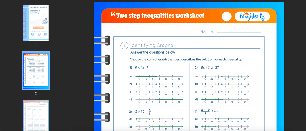 2 step inequalities worksheet: Examples