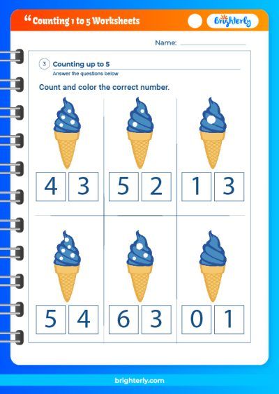 Counting Numbers 1-5 Worksheets for Kindergarten