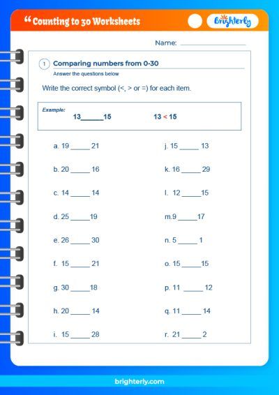 Counting 1 to 30 Worksheets
