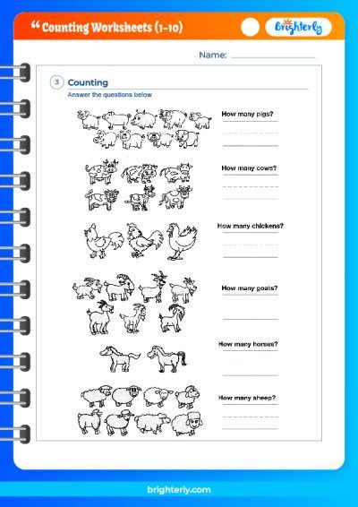 Kindergarten Counting Objects Worksheets 1-10