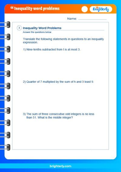 Inequalities Word Problem Worksheet