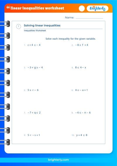Solving Linear Inequalities Worksheet With Answers