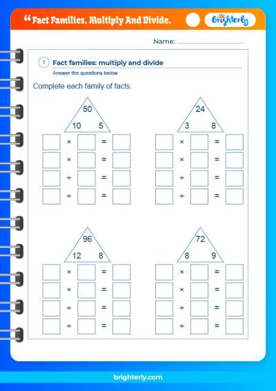 Multiplication Division Fact Family Worksheets