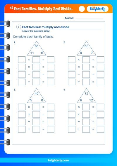 Multiplication And Division Fact Family Worksheets