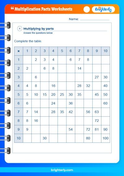 Math Facts Worksheets Multiplication