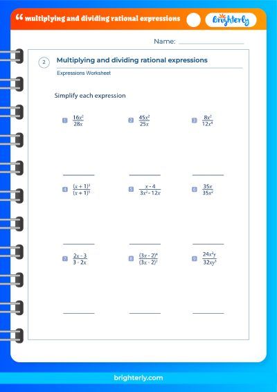Algebra 2 Multiplying And Dividing Rational Expressions Worksheet