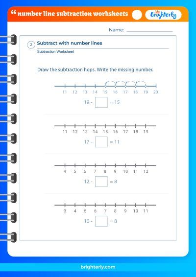 Subtraction Number Lines Worksheets