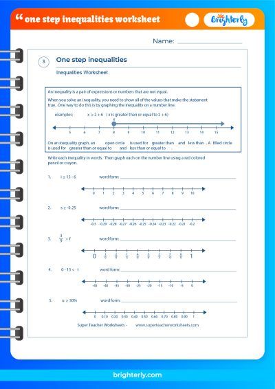 One Step Inequality Worksheets