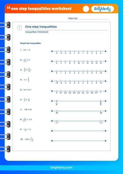 Writing And Solving One Step Inequalities Worksheet