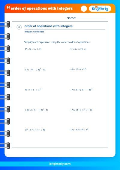 Order Of Operations With Integers Worksheet With Answers