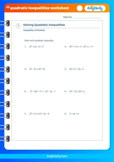 Precalculus Solving Quadratic Inequalities Worksheet