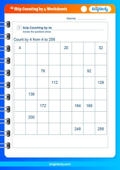 Skip Count by 4s Worksheet