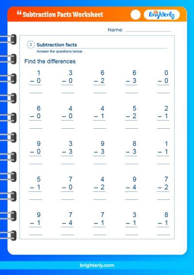 Basic Math Facts Worksheets Subtraction