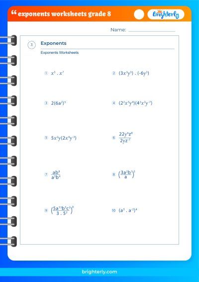 Exponents Worksheets Grade 8 with Answers PDF
