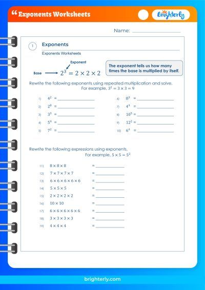 Exponents Worksheets with Answers