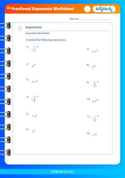 Fractional Exponent Worksheet