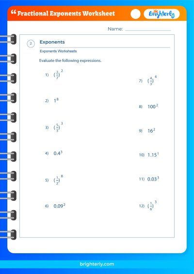 Fraction Exponents Worksheet PDF
