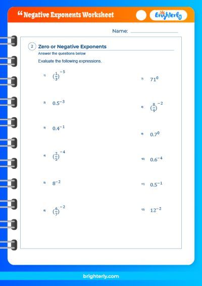 Practice with Negative Exponents Worksheet