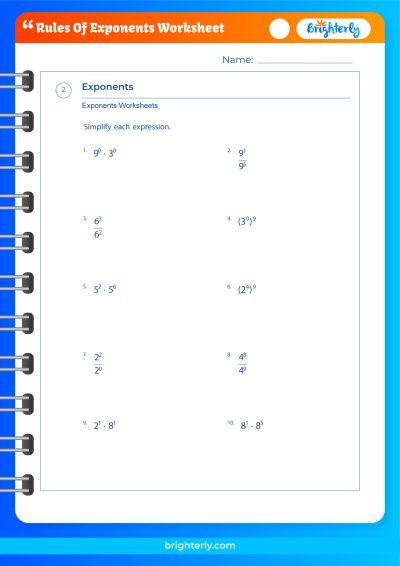 Rules for Exponents Worksheets