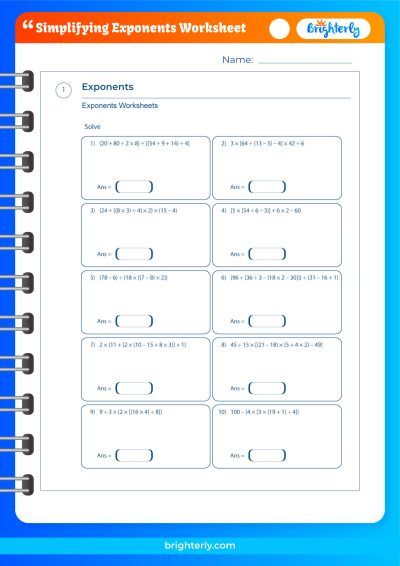 Simplifying Expressions with Exponents Worksheet PDF