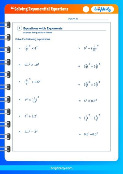 Solve Exponential Equations Worksheet
